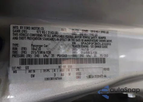 2013 Ford Focus Se z USA, uszkodzony, nr VIN 1FADP3F26DL232202